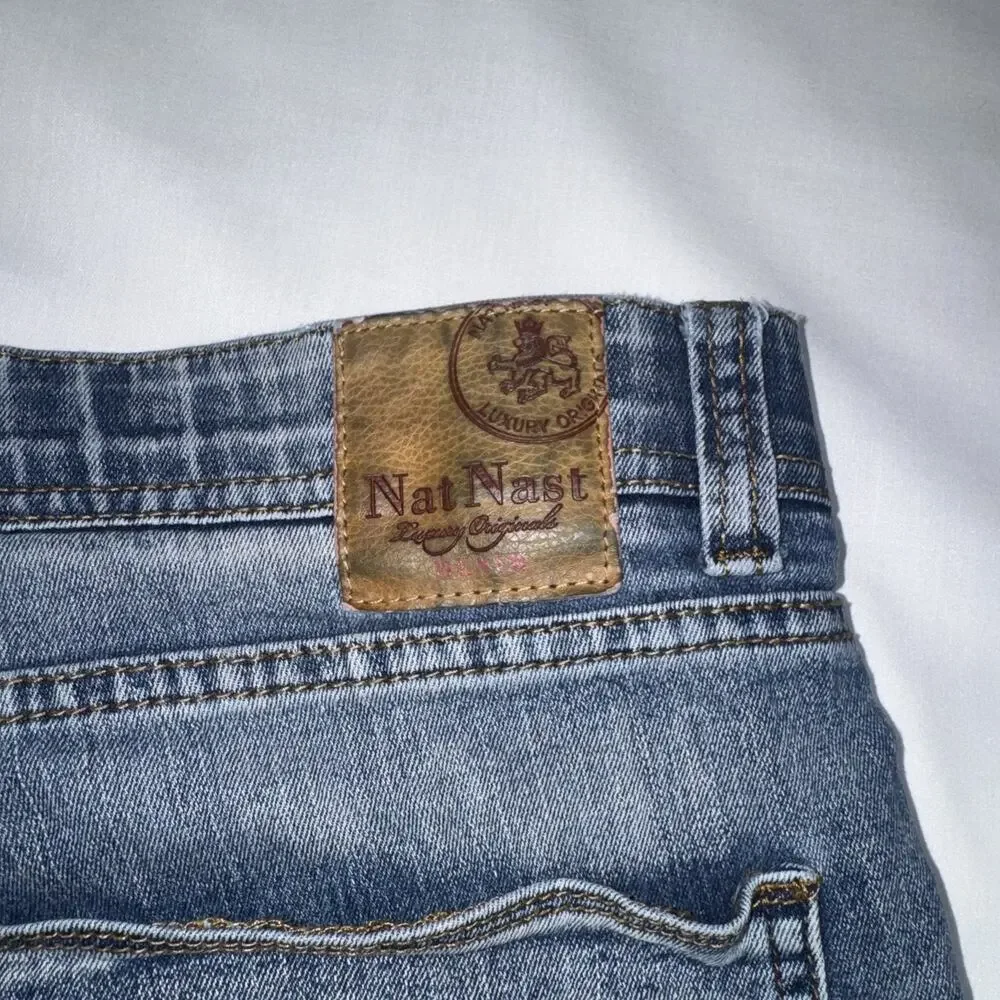 Nat Nast Jeans Mens 36x32 Blue Maverick Straight Dark Wash Faded Luxury Denim